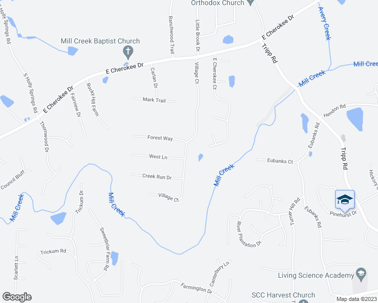 map of restaurants, bars, coffee shops, grocery stores, and more near 143 Village Court in Woodstock