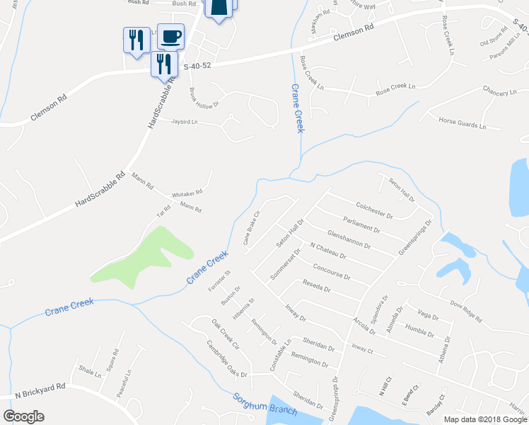 map of restaurants, bars, coffee shops, grocery stores, and more near 345 Cane Brake Circle in Columbia