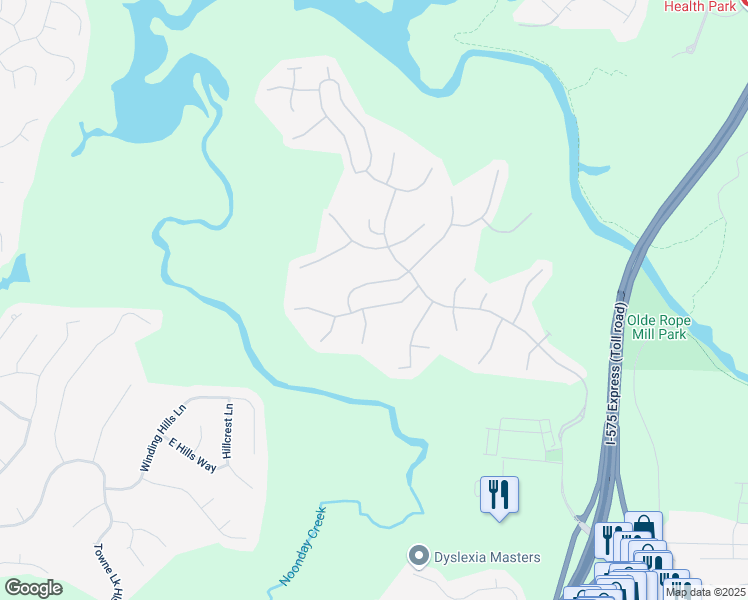 map of restaurants, bars, coffee shops, grocery stores, and more near 916 Santa Anita Drive in Woodstock