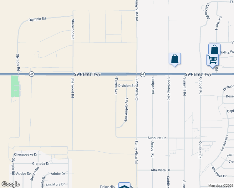 map of restaurants, bars, coffee shops, grocery stores, and more near 6641 Torres Avenue in Joshua Tree