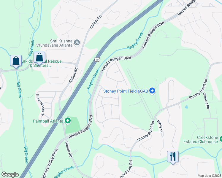 map of restaurants, bars, coffee shops, grocery stores, and more near 2740 Cezanne Lane in Cumming