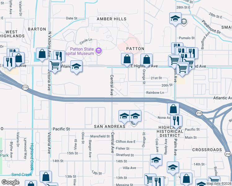 map of restaurants, bars, coffee shops, grocery stores, and more near in San Bernardino