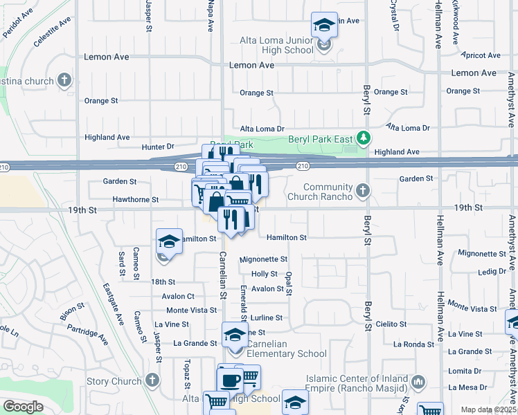 map of restaurants, bars, coffee shops, grocery stores, and more near 8832 19th Street in Rancho Cucamonga