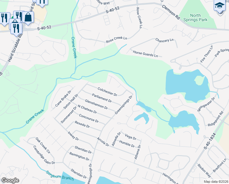 map of restaurants, bars, coffee shops, grocery stores, and more near 205 Colchester Drive in Columbia