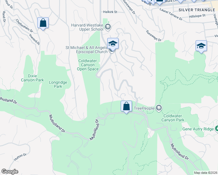 map of restaurants, bars, coffee shops, grocery stores, and more near 3231 Coldwater Canyon Lane in Beverly Hills
