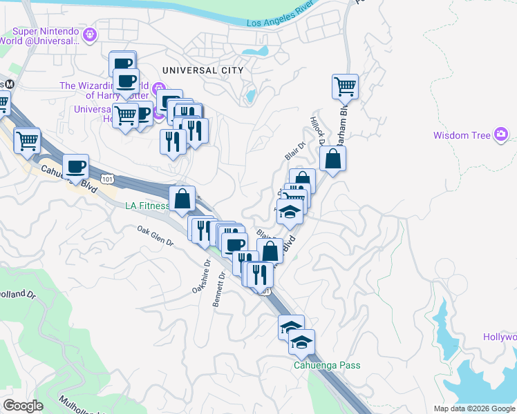 map of restaurants, bars, coffee shops, grocery stores, and more near 3311 Charleston Way in Los Angeles