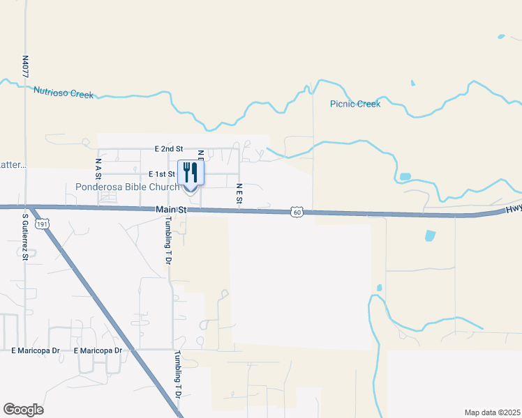 map of restaurants, bars, coffee shops, grocery stores, and more near Main St in Springerville