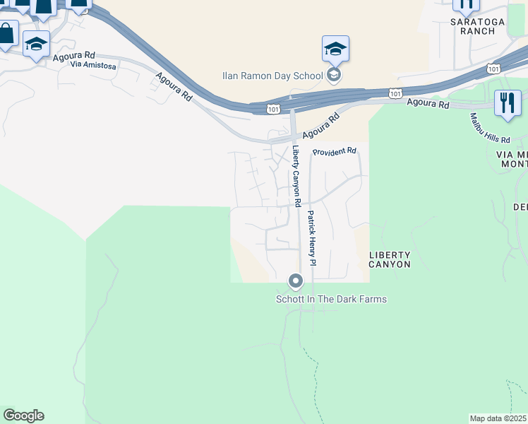 map of restaurants, bars, coffee shops, grocery stores, and more near 27472 Country Glen Road in Agoura Hills