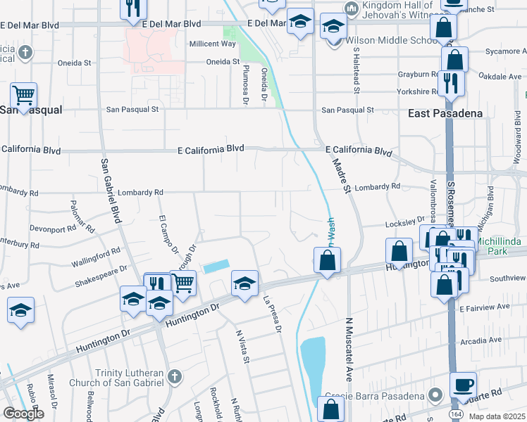 map of restaurants, bars, coffee shops, grocery stores, and more near 3263 Orlando Road in Pasadena