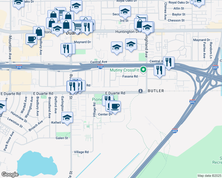 map of restaurants, bars, coffee shops, grocery stores, and more near 1528 3 Ranch Road in Duarte