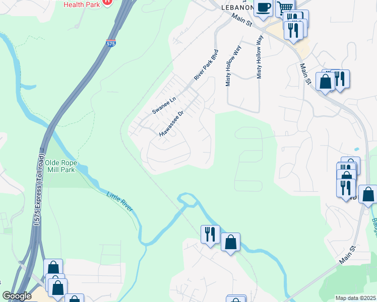 map of restaurants, bars, coffee shops, grocery stores, and more near 345 Alcovy Way in Woodstock