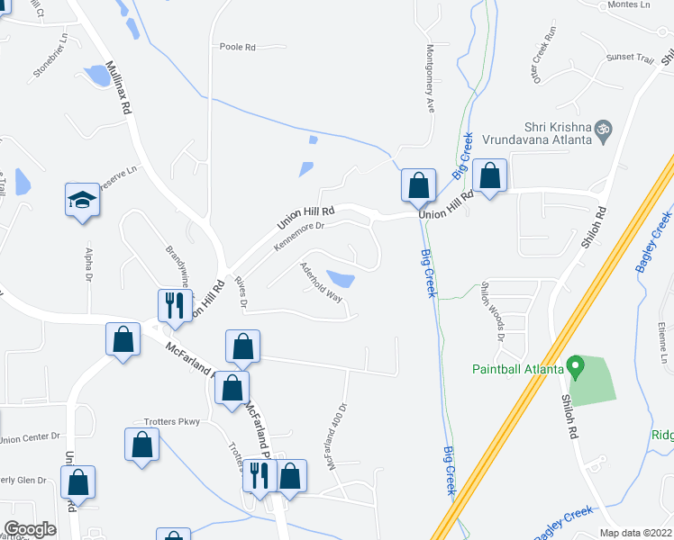 map of restaurants, bars, coffee shops, grocery stores, and more near 5725 Shepherds Pond in Alpharetta
