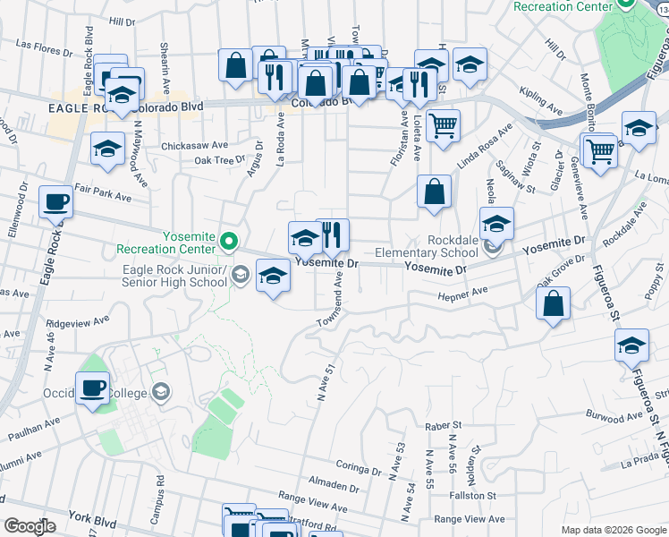 map of restaurants, bars, coffee shops, grocery stores, and more near 4742 Townsend Avenue in Los Angeles