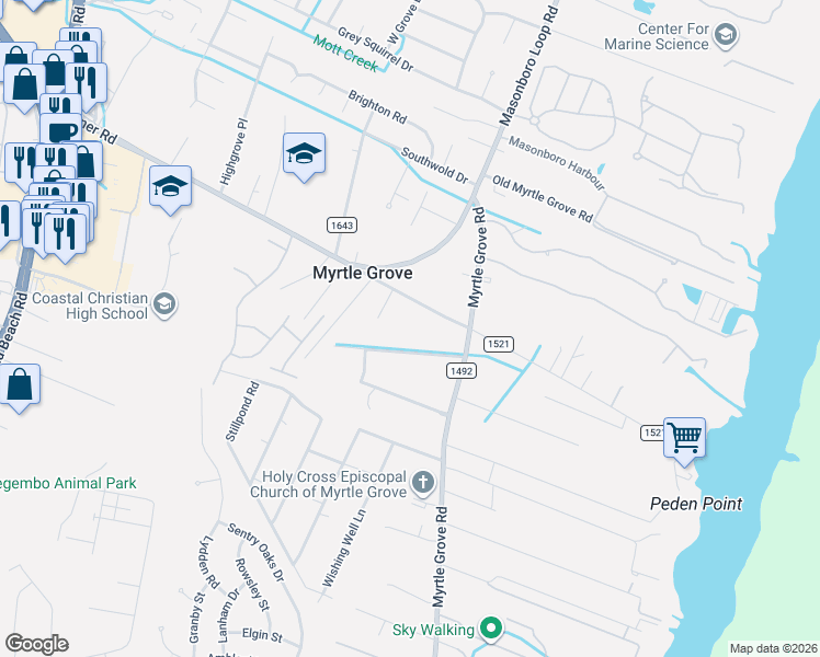 map of restaurants, bars, coffee shops, grocery stores, and more near 1050 Piner Road in Wilmington