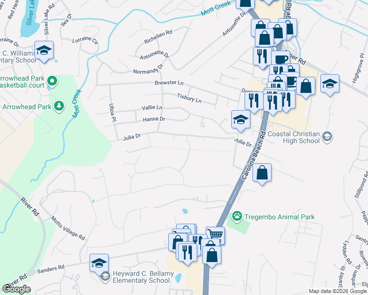 map of restaurants, bars, coffee shops, grocery stores, and more near 601 Lewis Lane in Wilmington