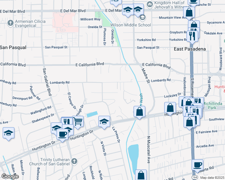 map of restaurants, bars, coffee shops, grocery stores, and more near 3263 Orlando Road in Pasadena