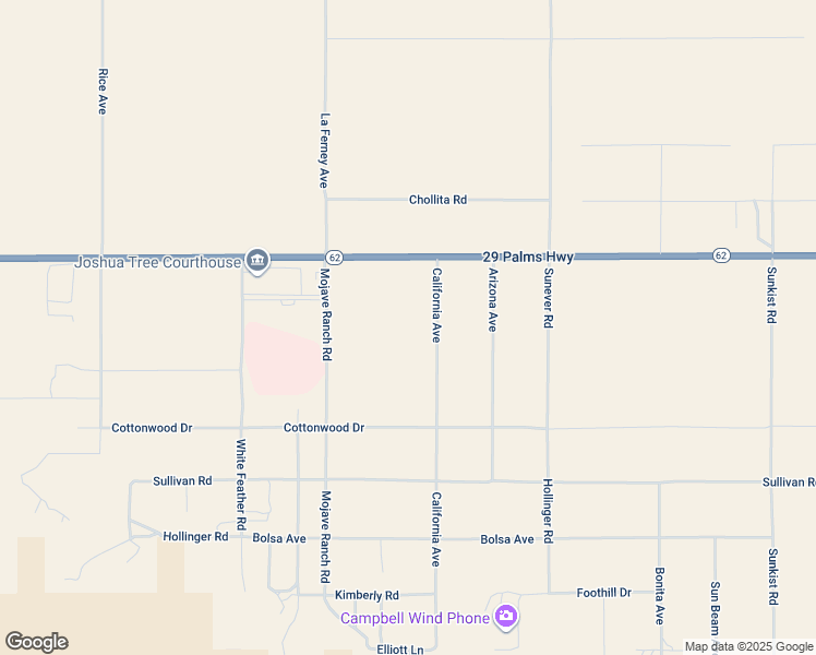 map of restaurants, bars, coffee shops, grocery stores, and more near 6700 California Avenue in Joshua Tree