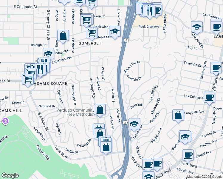 map of restaurants, bars, coffee shops, grocery stores, and more near 4545 West Avenue 41 in Los Angeles