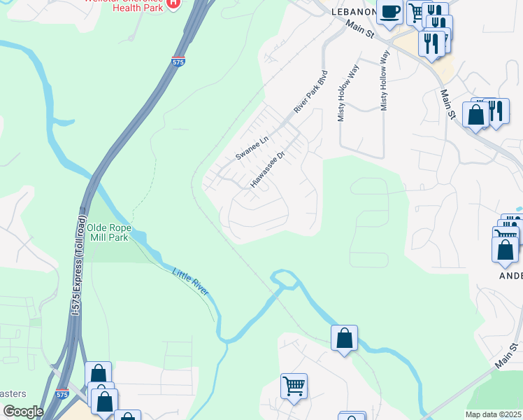 map of restaurants, bars, coffee shops, grocery stores, and more near 422 Chatooga Lane in Woodstock