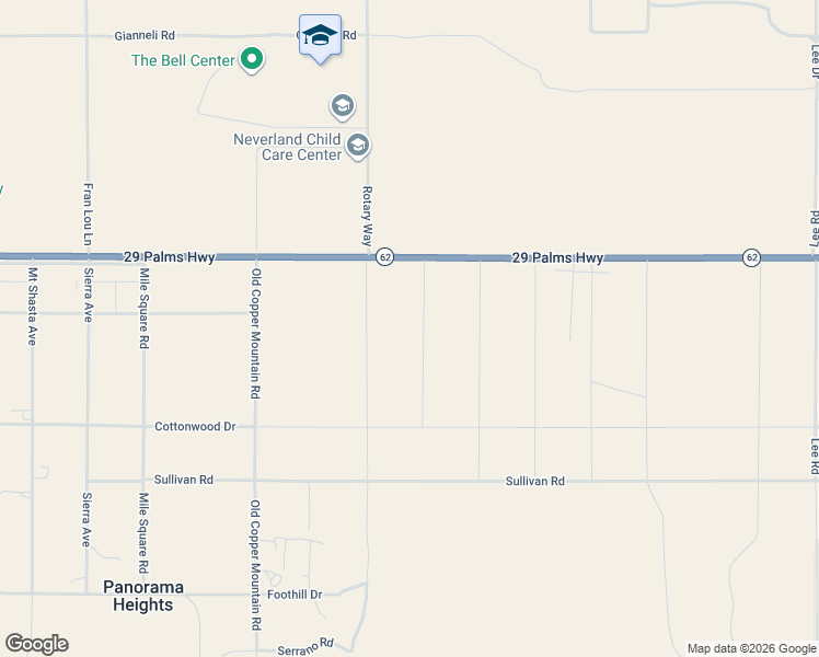 map of restaurants, bars, coffee shops, grocery stores, and more near 6675 Copper Mesa Road in Joshua Tree