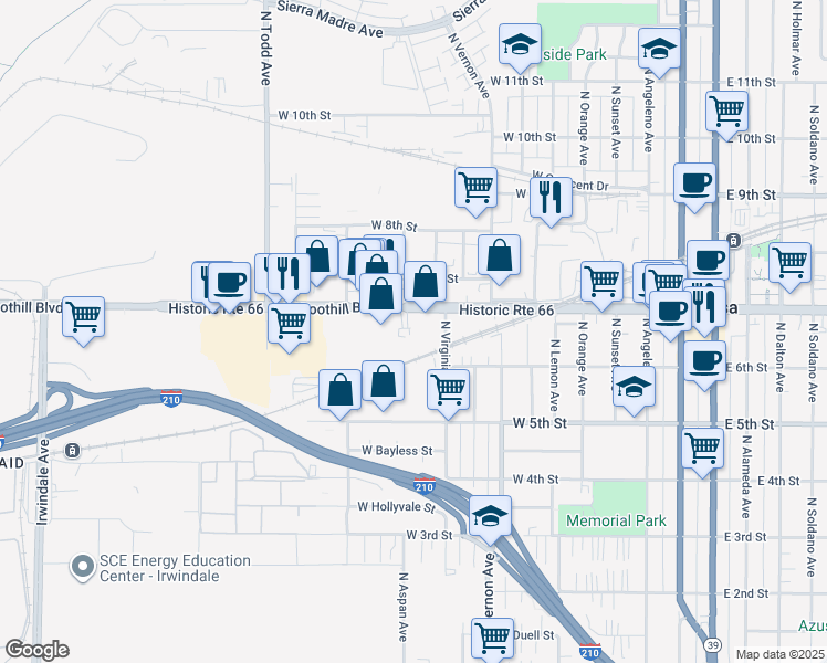 map of restaurants, bars, coffee shops, grocery stores, and more near 936 West Foothill Boulevard in Azusa