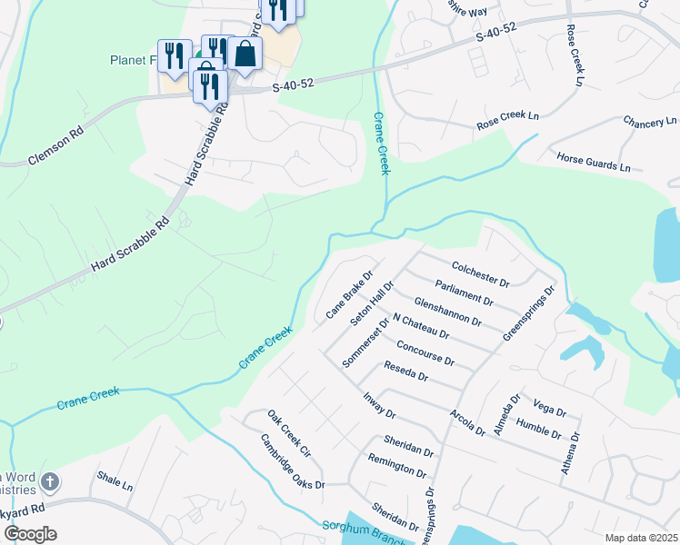 map of restaurants, bars, coffee shops, grocery stores, and more near 341 Cane Brake Circle in Columbia