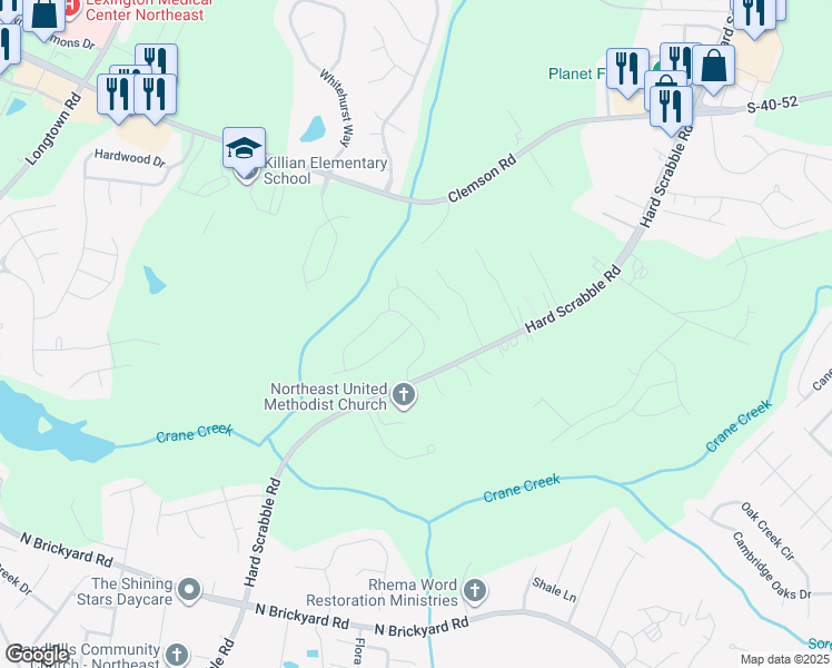 map of restaurants, bars, coffee shops, grocery stores, and more near 137 Hester Woods Drive in Columbia