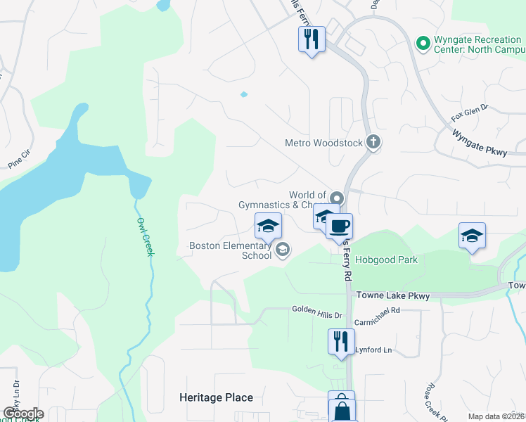 map of restaurants, bars, coffee shops, grocery stores, and more near 305 Lismore Terrace in Woodstock