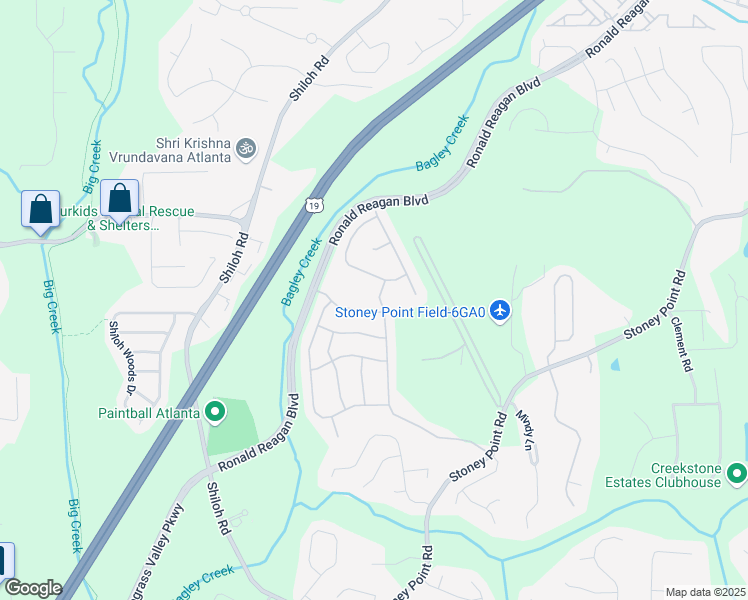 map of restaurants, bars, coffee shops, grocery stores, and more near 2725 Monet Drive in Cumming