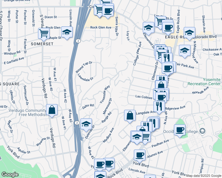 map of restaurants, bars, coffee shops, grocery stores, and more near 6695 Nekoma Street in Los Angeles