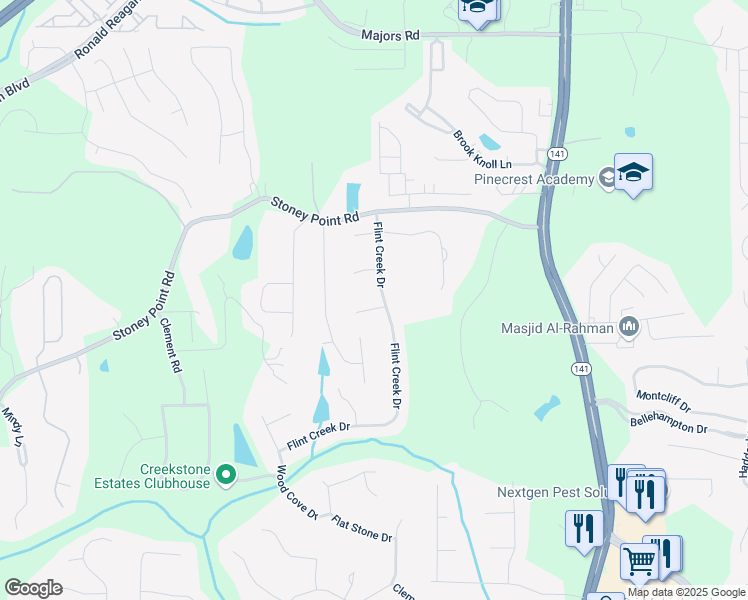 map of restaurants, bars, coffee shops, grocery stores, and more near 2510 Bent Creek Way in Cumming