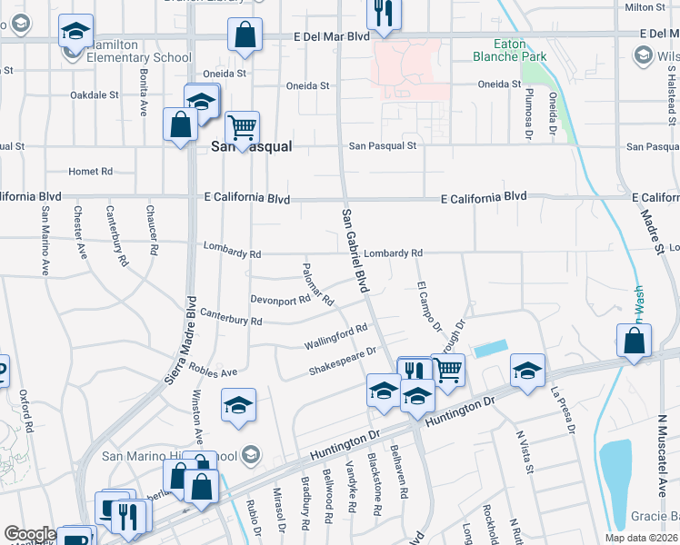 map of restaurants, bars, coffee shops, grocery stores, and more near 2795 Devonport Road in San Marino