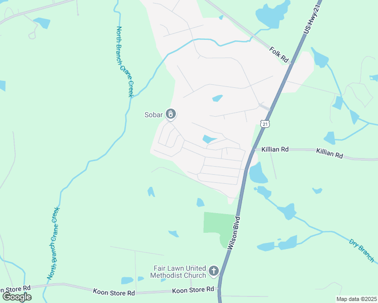 map of restaurants, bars, coffee shops, grocery stores, and more near 104 Lever Acres Road in Columbia