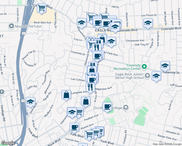 map of restaurants, bars, coffee shops, grocery stores, and more near 2215 Norwalk Avenue in Los Angeles