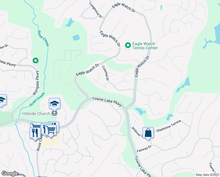 map of restaurants, bars, coffee shops, grocery stores, and more near 305 Mosswood Court in Woodstock