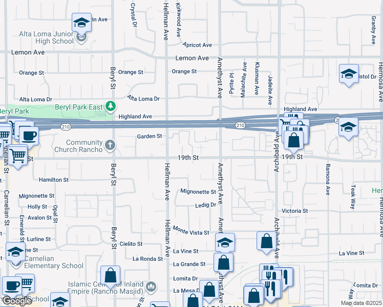 map of restaurants, bars, coffee shops, grocery stores, and more near 9425 19th Street in Rancho Cucamonga