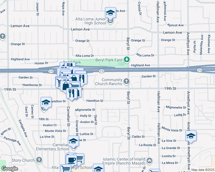 map of restaurants, bars, coffee shops, grocery stores, and more near 8990 19th Street in Rancho Cucamonga
