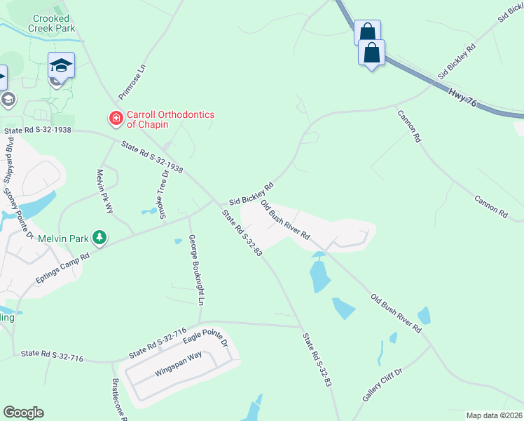 map of restaurants, bars, coffee shops, grocery stores, and more near 104 Owl Trace Lane in Chapin