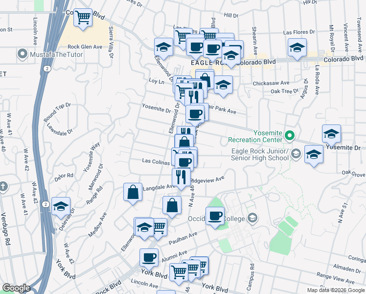 map of restaurants, bars, coffee shops, grocery stores, and more near 2215 Norwalk Avenue in Los Angeles