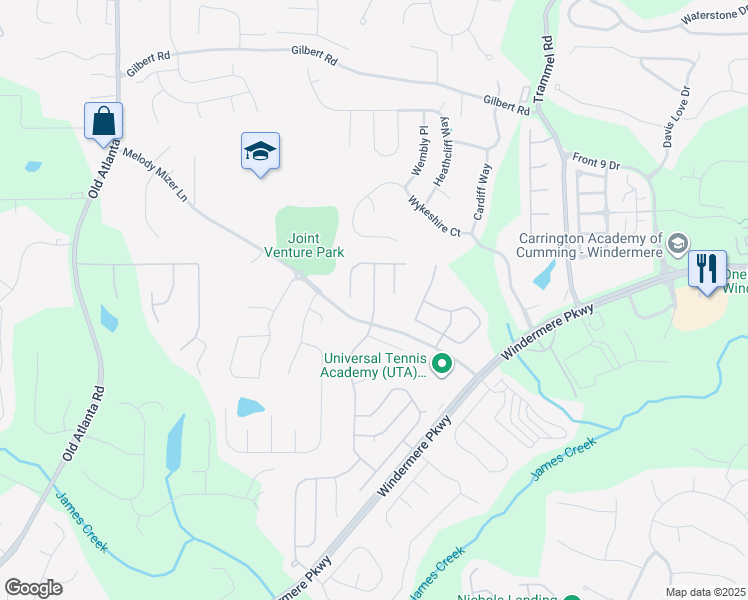 map of restaurants, bars, coffee shops, grocery stores, and more near 3655 Crowchild Drive in Cumming