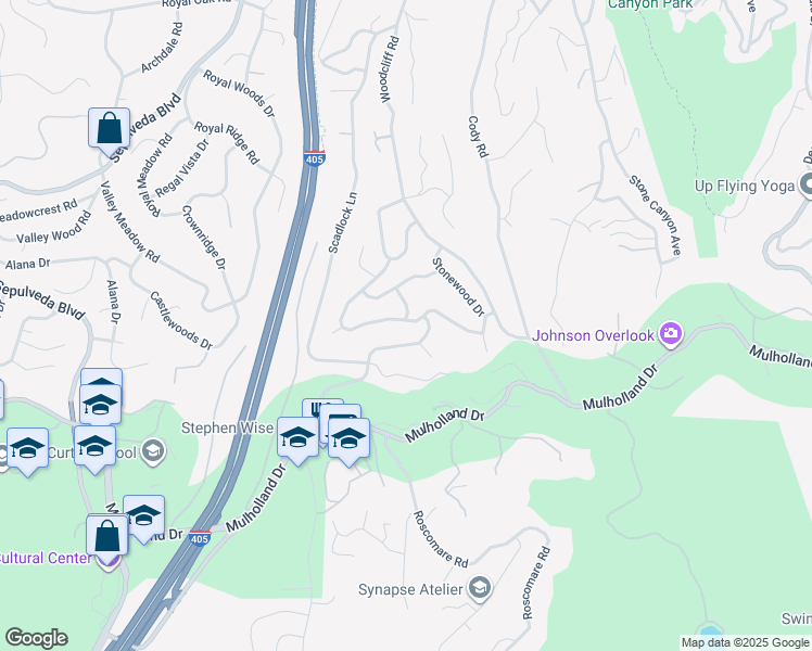 map of restaurants, bars, coffee shops, grocery stores, and more near 3447 Vista Haven Road in Los Angeles