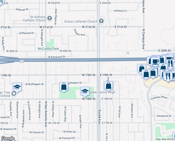 map of restaurants, bars, coffee shops, grocery stores, and more near 1939 North Laurel Avenue in Upland