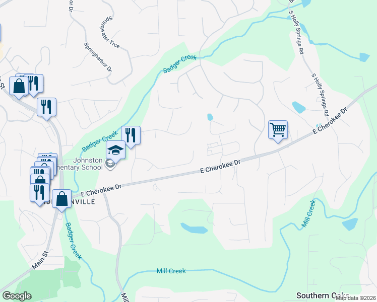map of restaurants, bars, coffee shops, grocery stores, and more near 221 Allison Drive in Woodstock