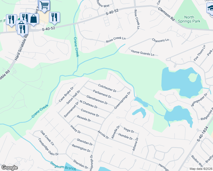 map of restaurants, bars, coffee shops, grocery stores, and more near 132 Colchester Drive in Columbia