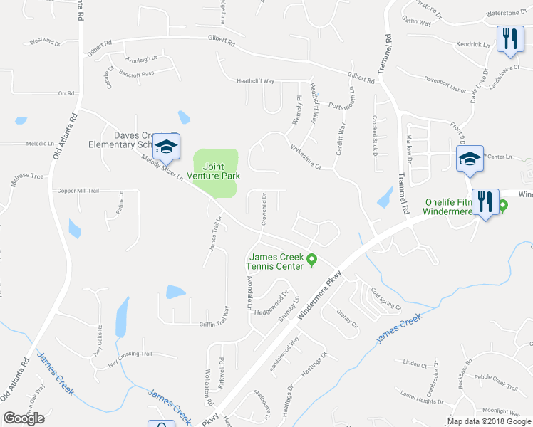 map of restaurants, bars, coffee shops, grocery stores, and more near 3660 Crowchild Drive in Cumming