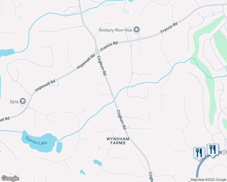 map of restaurants, bars, coffee shops, grocery stores, and more near 14440 Cogburn Road in Alpharetta