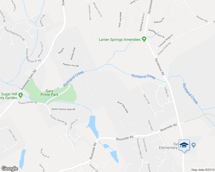 map of restaurants, bars, coffee shops, grocery stores, and more near 1168 Riverside Run Lane Northeast in Buford