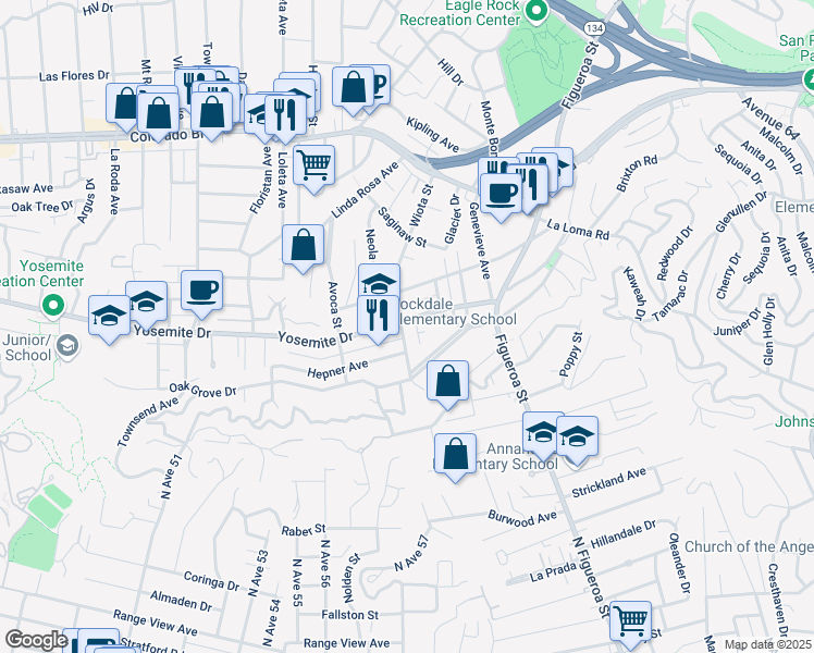 map of restaurants, bars, coffee shops, grocery stores, and more near 4764 Wiota Street in Los Angeles