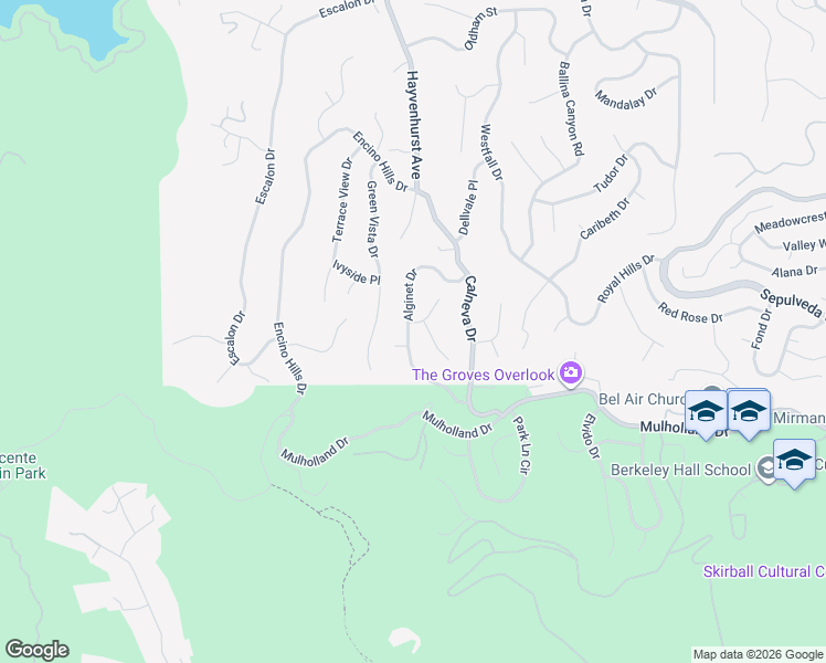map of restaurants, bars, coffee shops, grocery stores, and more near 3446 Alginet Drive in Los Angeles