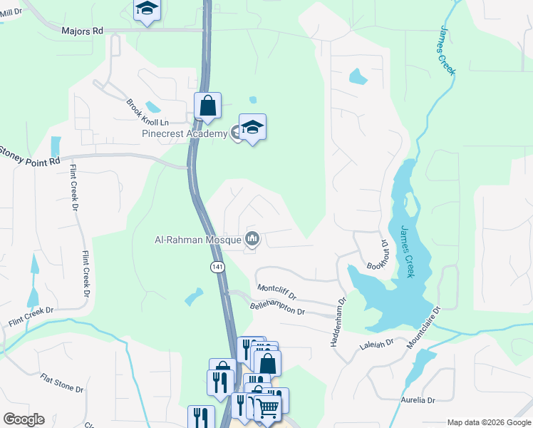 map of restaurants, bars, coffee shops, grocery stores, and more near 1495 Diplomat Drive in Cumming
